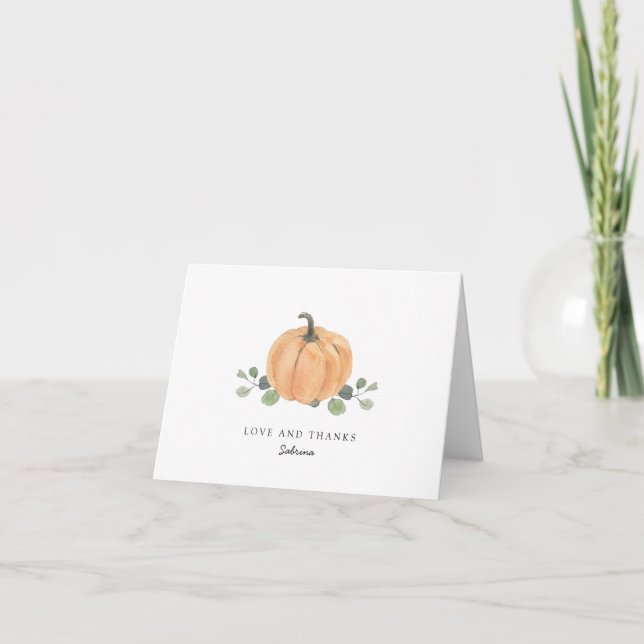 Watercolor Pumpkin Love & Thanks Thank You Note Invitation (Front)