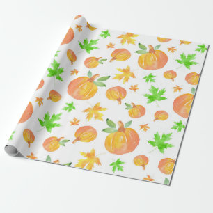 Watercolor Pumpkin & Maple Leaf Pattern Wrapping Paper