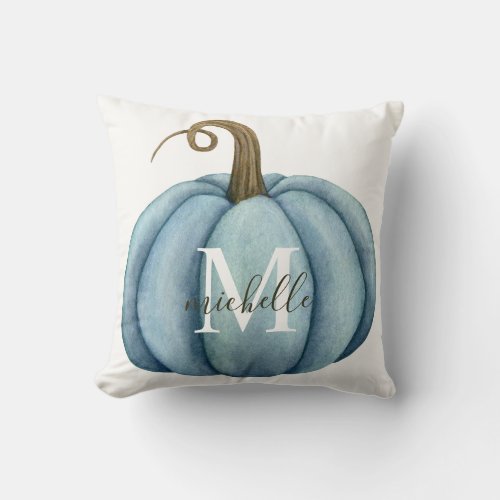 Watercolor Pumpkin Monogrammed Boho Fall Decor Throw Pillow