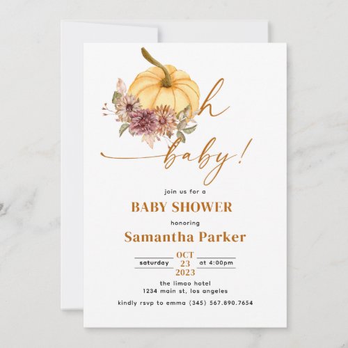 Watercolor Pumpkin Oh Baby Invitation