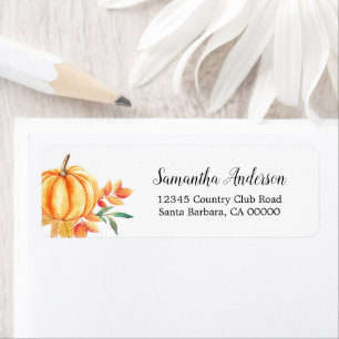 Watercolor Pumpkin Orange Fall Leaves Label