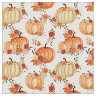 Watercolor Pumpkin Orange Floral Pattern Fabric