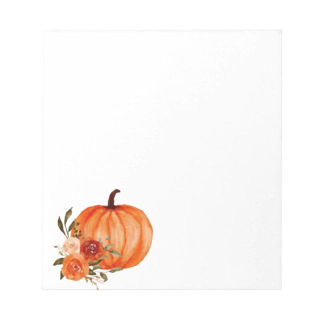 Watercolor Pumpkin Orange Floral Rose Notepad (Front)