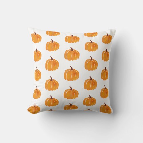 Watercolor Pumpkin Orange Pattern Throw Pillow