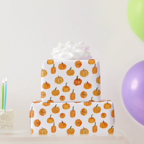 Watercolor Pumpkin Orange Pattern Wrapping Paper