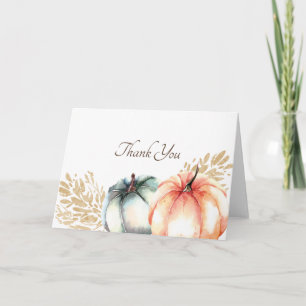 Watercolor Pumpkin Orange Sage Gold Thank You Card