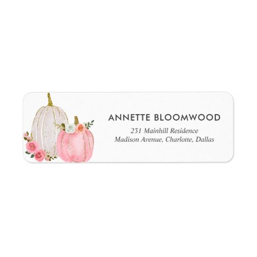 Watercolor Pumpkin Pastel Pink Floral Rose Label