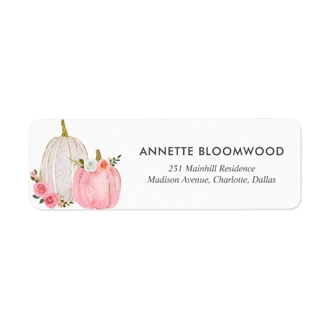Watercolor Pumpkin Pastel Pink Floral Rose Label (Front)
