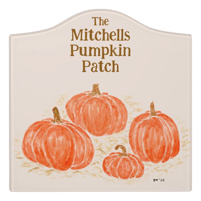 Watercolor Pumpkin Patch PERSONALIZE NAME Door Sign (Large Crest Front)