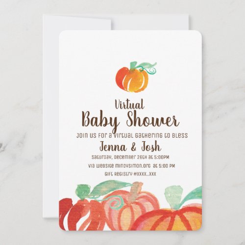 Watercolor Pumpkin Patch Virtual Baby Shower Invitation