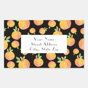 Watercolor Pumpkin Pattern Black Background labels