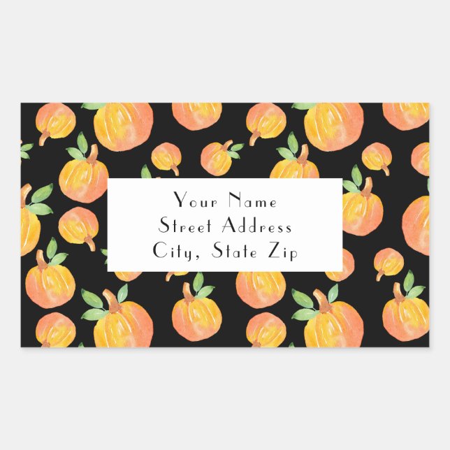 Watercolor Pumpkin Pattern Black Background labels (Front)