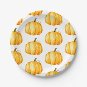 Watercolor pumpkin pattern. Halloween kids party Paper Plates