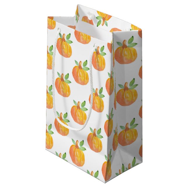 Watercolor Pumpkin Pattern Small Gift Bag (Front Angled)