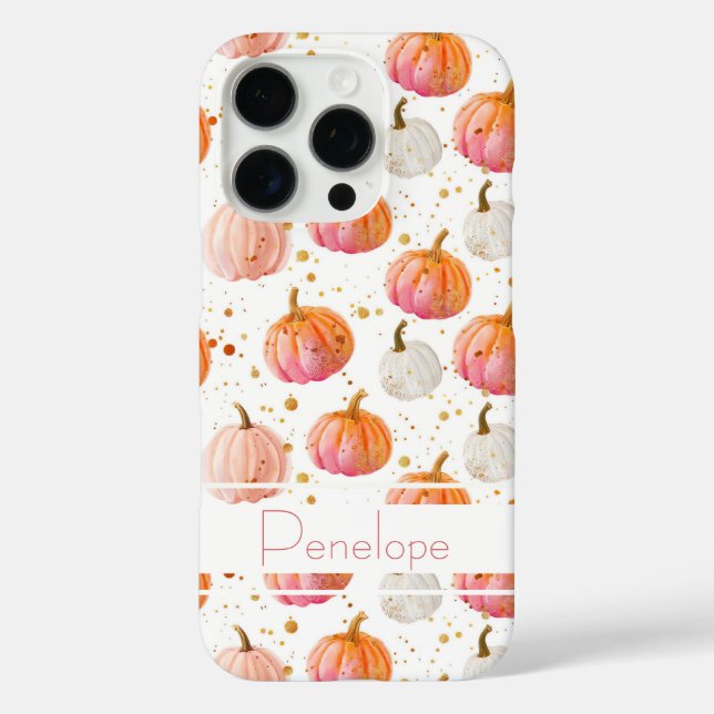 Watercolor Pumpkin pattern with name Case-Mate iPhone Case (Back)