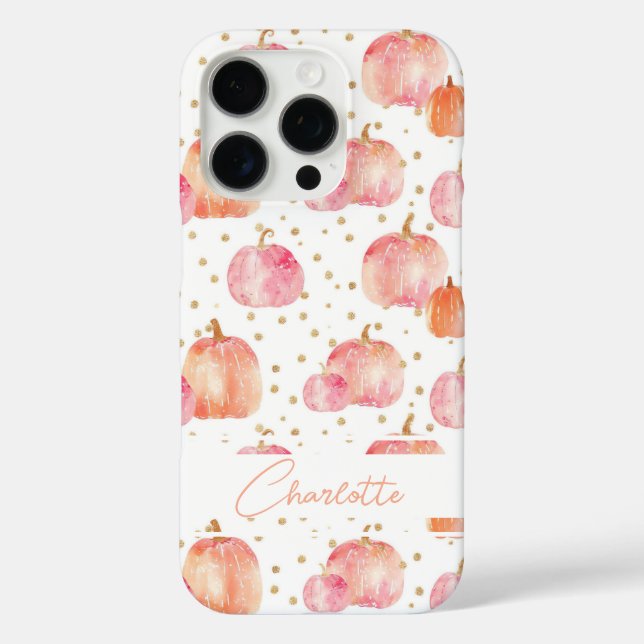 Watercolor Pumpkin pattern with name Case-Mate iPhone Case (Back)