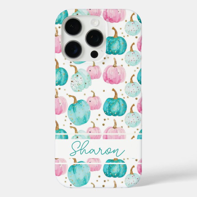 Watercolor Pumpkin pattern with name Case-Mate iPhone Case (Back)