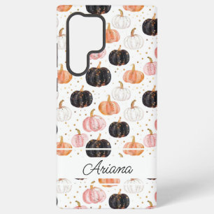Watercolor Pumpkin pattern with name Samsung Galaxy S22 Ultra Case