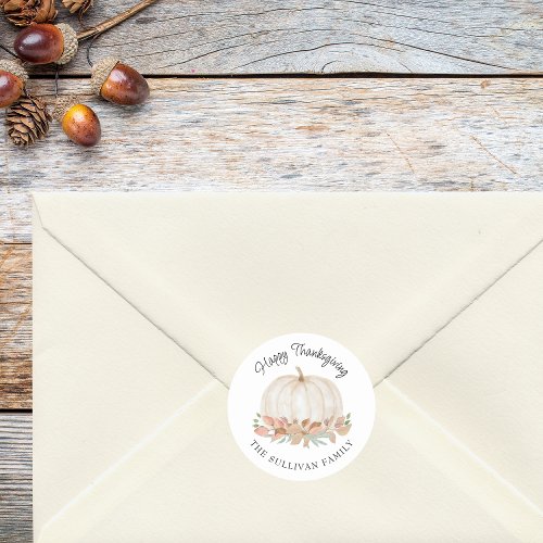 Watercolor Pumpkin Personalized Happy Thanksgiving Classic Round Sticker