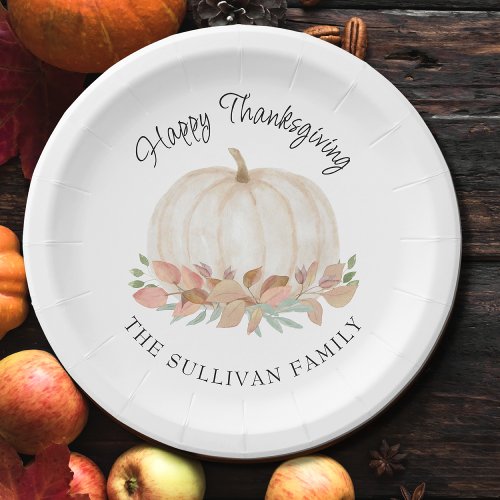 Watercolor Pumpkin Personalized Happy Thanksgiving Paper Plates