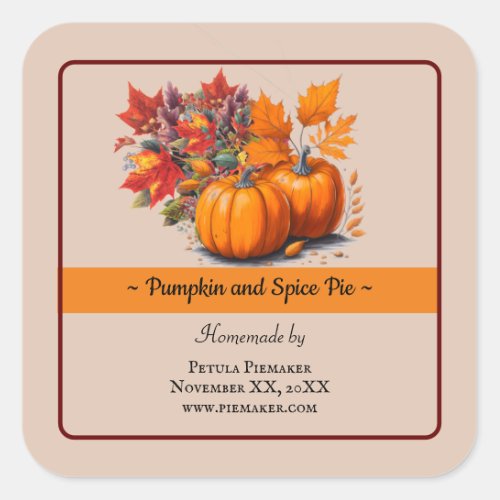 Watercolor Pumpkin Pie Bakery Product Label