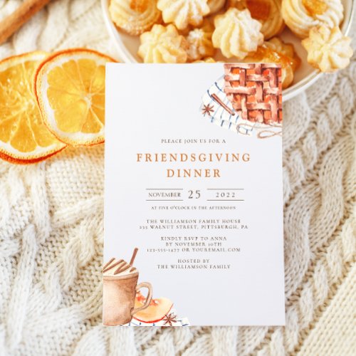 Watercolor Pumpkin Pie Friendsgiving Dinner  Invitation