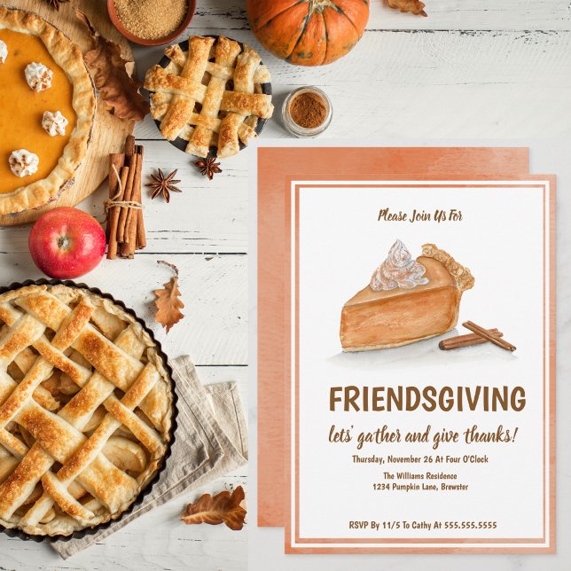 Watercolor Pumpkin Pie Friendsgiving Thanksgiving  Invitation (Elegant design, easy customization, and inviting allure set your Friendsgiving apart!




)