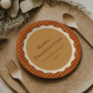 Watercolor Pumpkin Pie Happy Thanksgiving Paper Plates