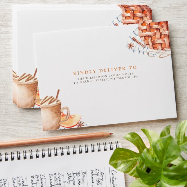 Watercolor Pumpkin Pie  Thanksgiving Dinner   Envelope (Stacked)