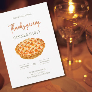 Watercolor Pumpkin Pie Thanksgiving Dinner Party Invitation