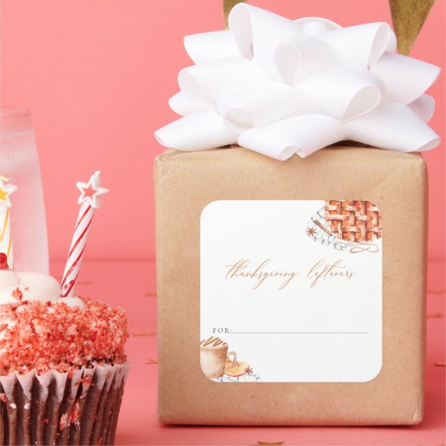 Watercolor Pumpkin Pie Thanksgiving  Leftovers Square Sticker (Party)