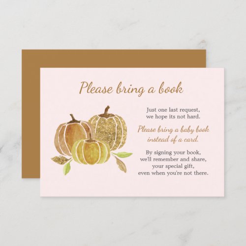 Watercolor Pumpkin Pink Baby Shower Book Card