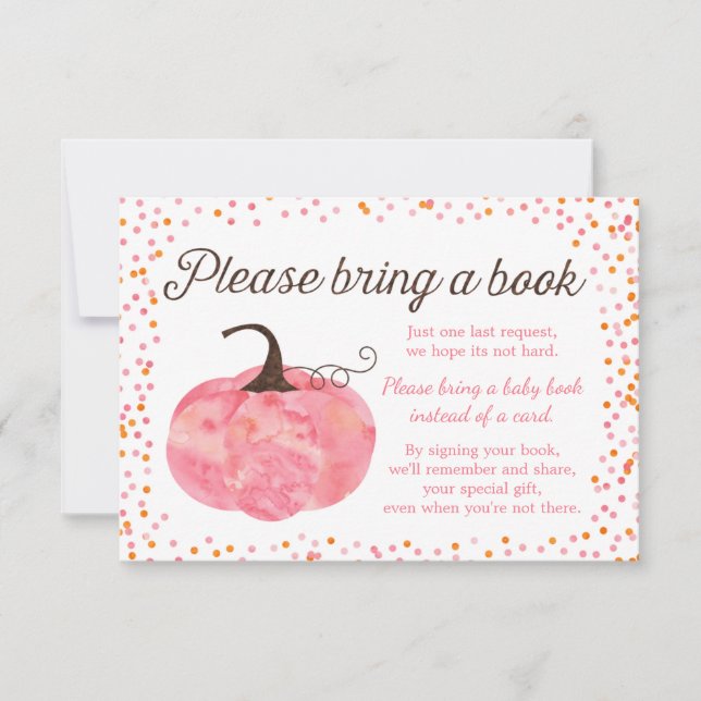 Watercolor Pumpkin Pink Baby Shower Bring a Book Invitation (Front)