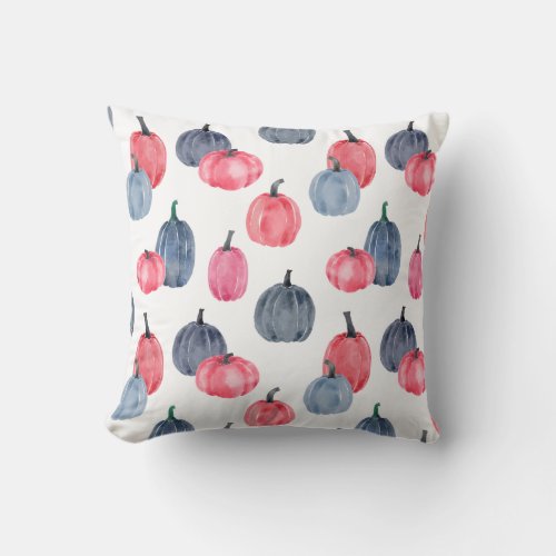 Watercolor Pumpkin Pink Blue Pattern Throw Pillow