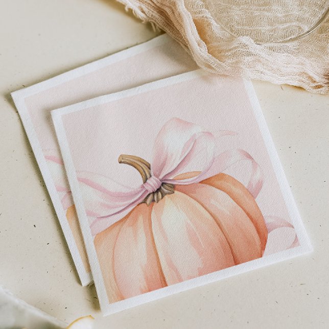 Watercolor Pumpkin Pink Bow Baby Shower Napkins (Creator Uploaded)