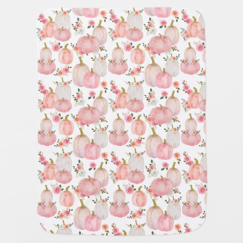 Watercolor Pumpkin Pink Floral Pattern  Baby Blanket