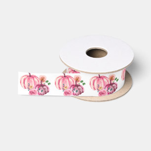 Watercolor Pumpkin Pink Floral Rose Satin Ribbon