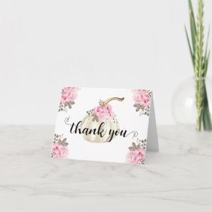 Watercolor Pumpkin Pink Floral Thank You Card