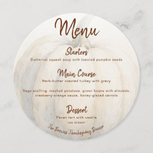Watercolor Pumpkin Round Thanksgiving Dinner Menu