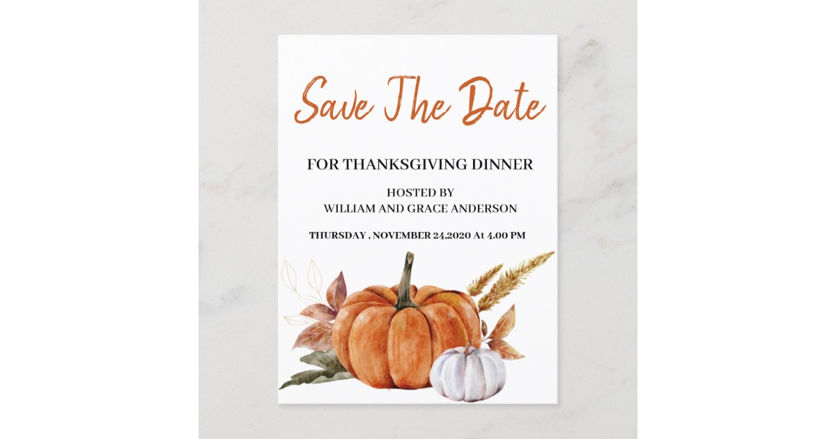 Watercolor Pumpkin Save the Date Thanksgiving Postcard Zazzle Watercolor Pumpkin Save the Date Thanksgiving Postcard Zazzle
