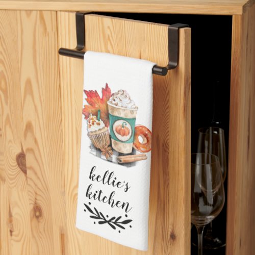 Watercolor Pumpkin Spice Coffee  Happy Fall Yall Kitchen Towel