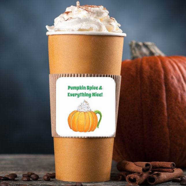 Watercolor Pumpkin Spice Latte Square Sticker (Sip, Smile, Repeat: Pumpkin Spice Latte Love in Watercolor Delight!)