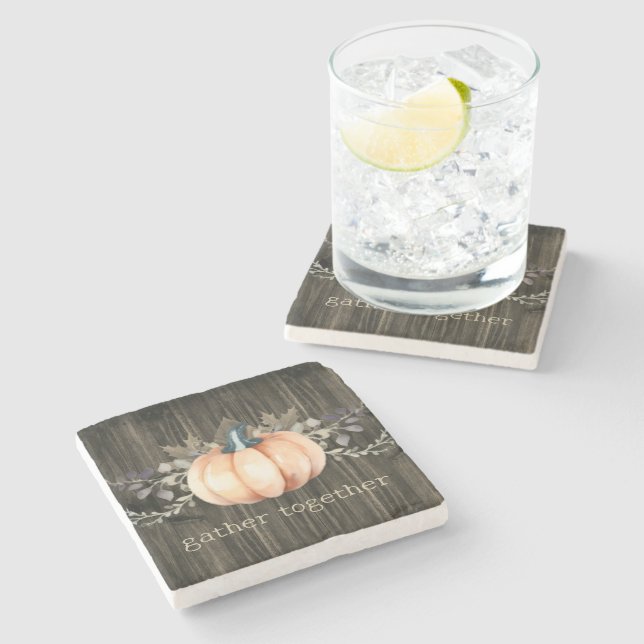 Watercolor Pumpkin Stone Coaster (Side)