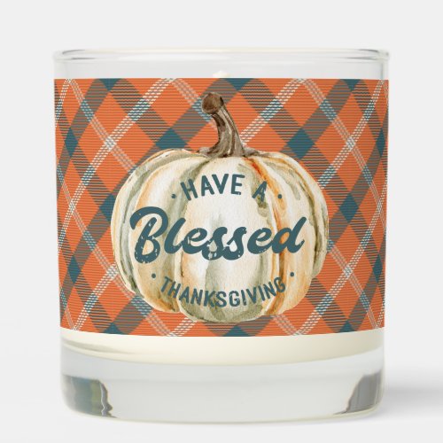 Watercolor Pumpkin Terracotta Plaid Thanksgiving Scented Candle