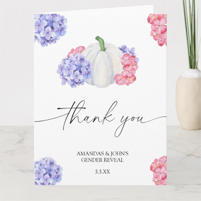 Watercolor Pumpkin Thank you gender reveal Card (Front)
