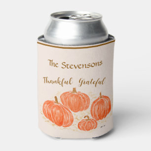 Watercolor Pumpkin Thankful PERSONALIZE Can Cooler