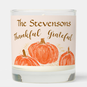 Watercolor Pumpkin Thankful PERSONALIZE Scented Candle