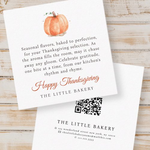 Watercolor Pumpkin Thanksgiving Baked Goods Label Square Business Card