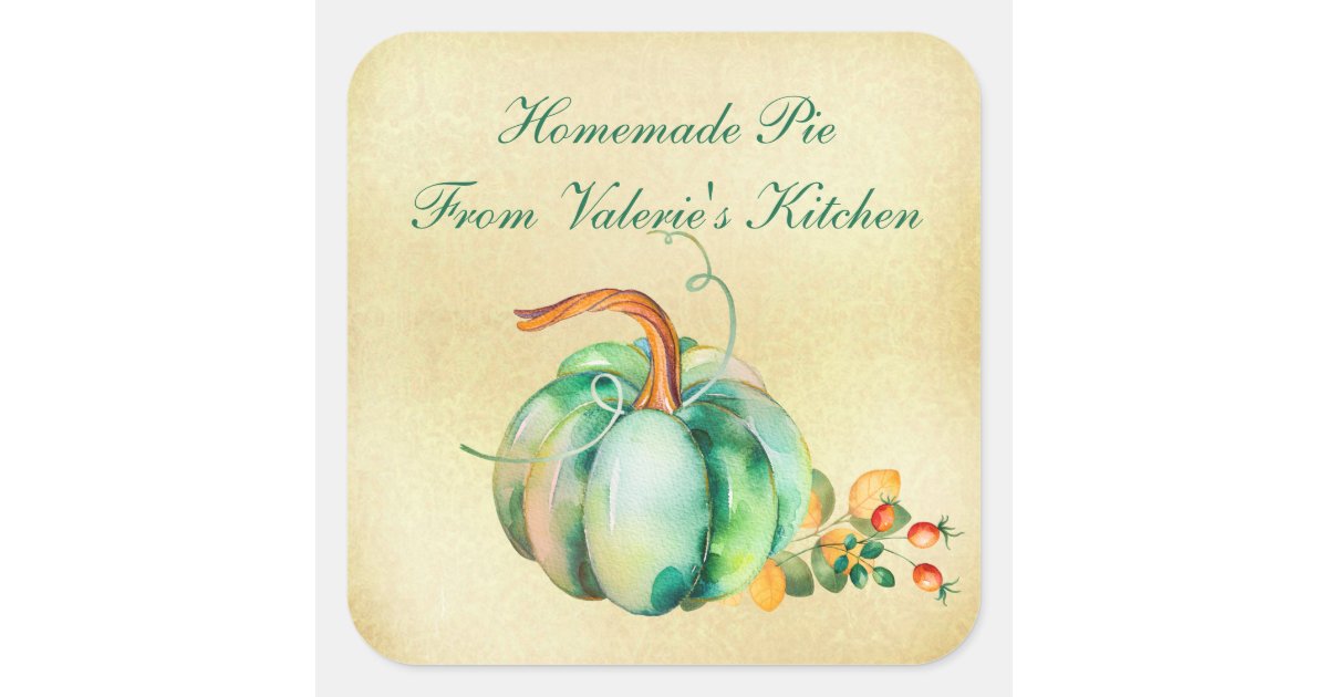 Watercolor Pumpkin Thanksgiving Bakery Square Sticker | Zazzle