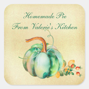 Watercolor Pumpkin Thanksgiving Bakery Square Sticker